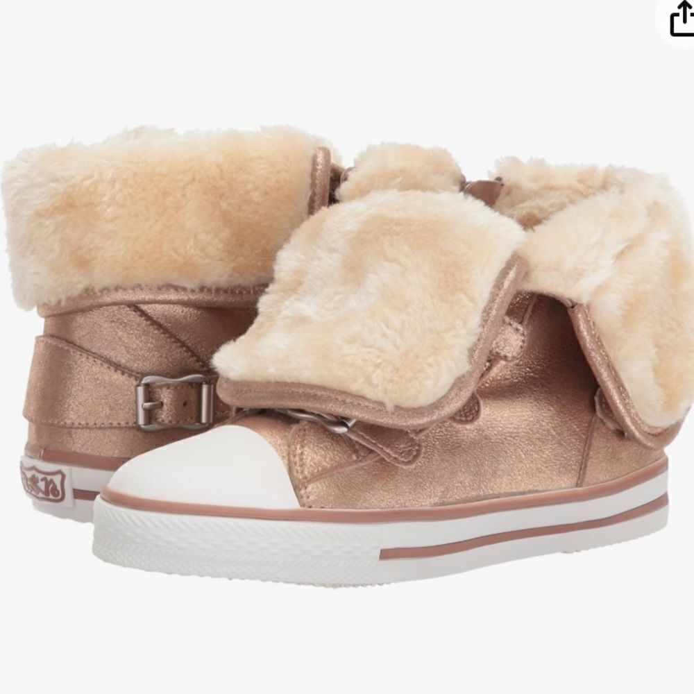 Ash girls Vava shearling gold shimmer sneakers 33